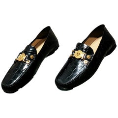 Chaussures de ville VERSACE NOUVEAU CROCODILE NOIR STAMPED en cuir CITY LOAFER 39,5 - 6.5