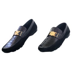 NEW VERSACE BLACK STAMPED CROCODILE LEATHER and SUEDE LOAFER Shoes 42 - 9