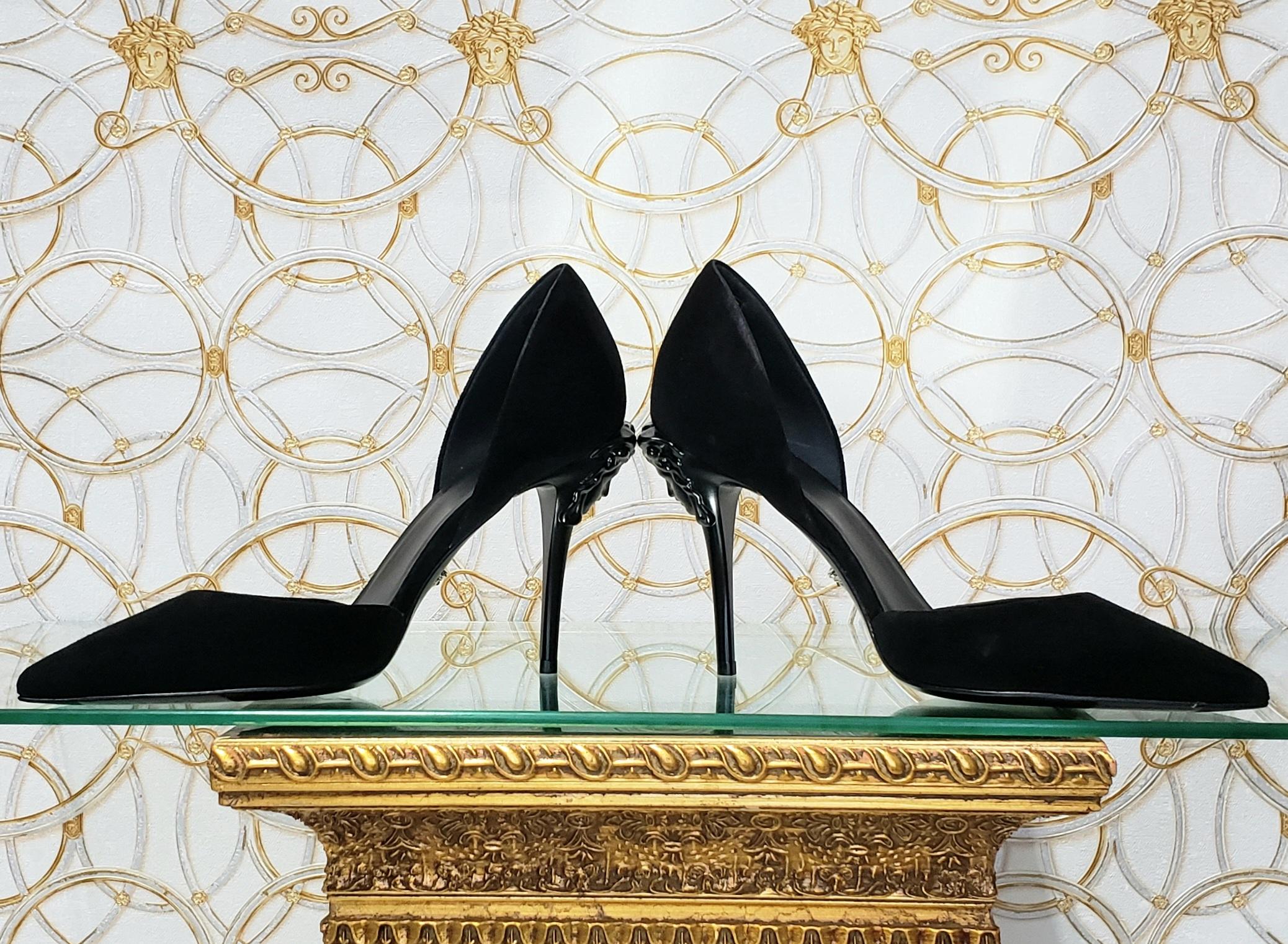 Black NEW VERSACE BLACK SUEDE PUMP SHOES with BLACK 3D MEDUSA 37 - 7