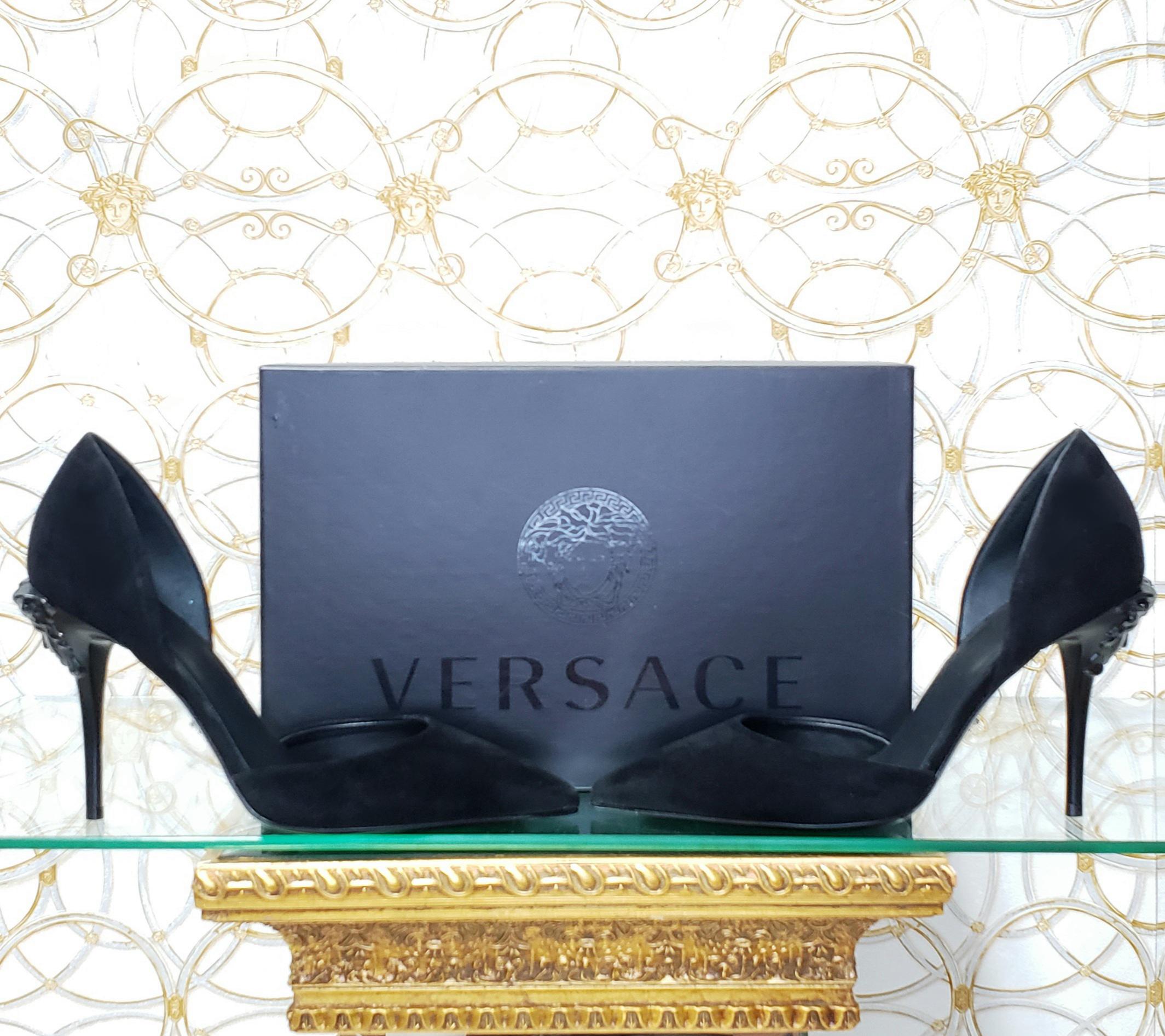 NEW VERSACE BLACK SUEDE PUMP SHOES with BLACK 3D MEDUSA 37 - 7 1