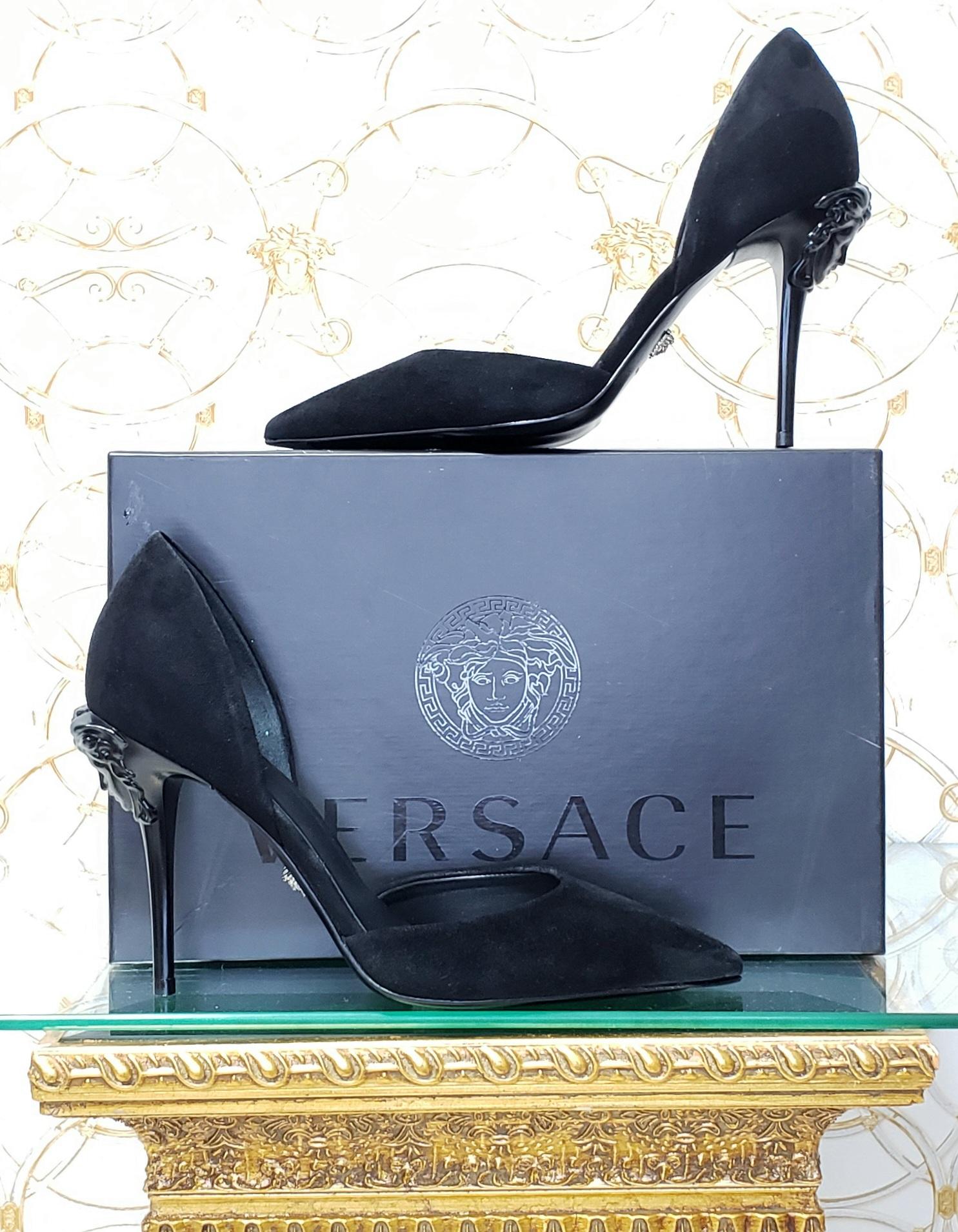 NEW VERSACE BLACK SUEDE PUMP SHOES with BLACK 3D MEDUSA 37 - 7 2