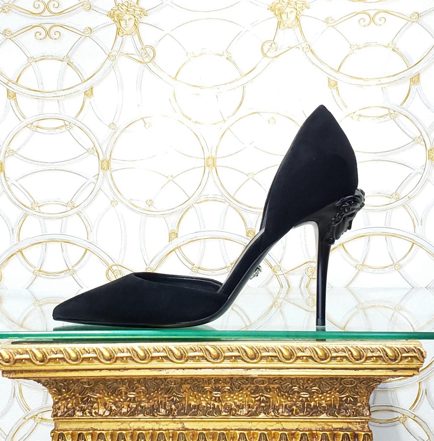 NEW VERSACE BLACK SUEDE PUMP SHOES with BLACK 3D MEDUSA 37 - 7 5