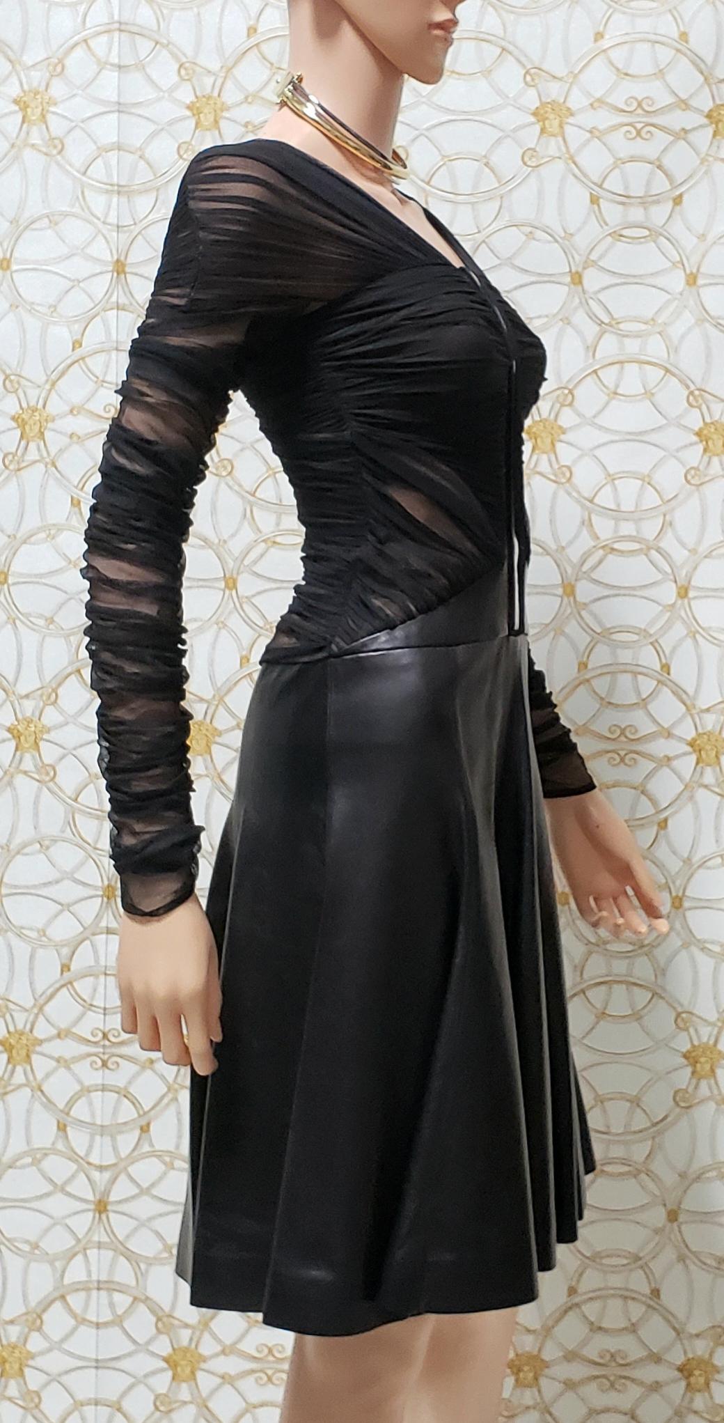 New VERSACE BLACK TULLE and LEATHER DRESS 40 - 4 In New Condition For Sale In Montgomery, TX