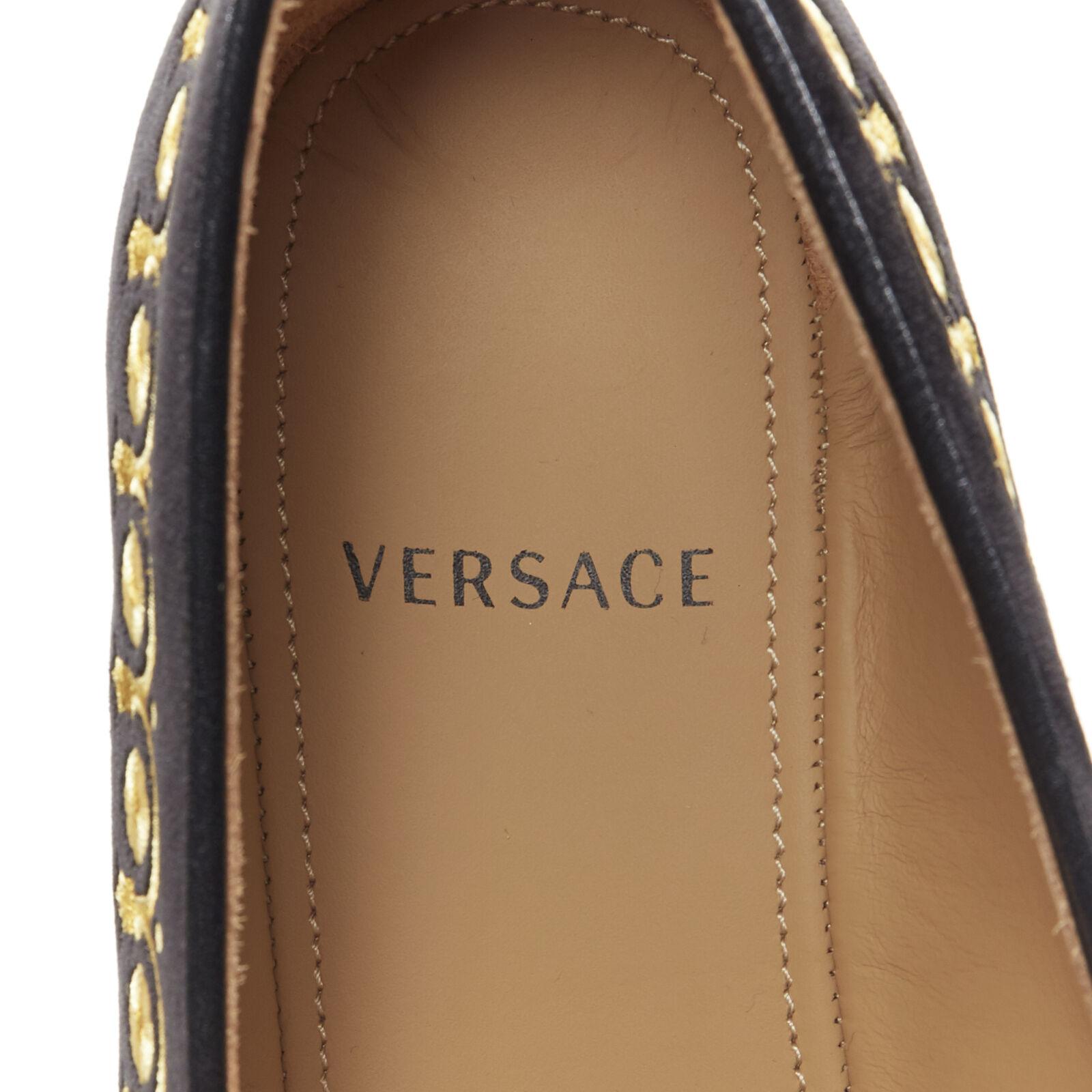 NEW VERSACE black vekvet Medusa baroque embroidery smoking slipper loafer EU42 11