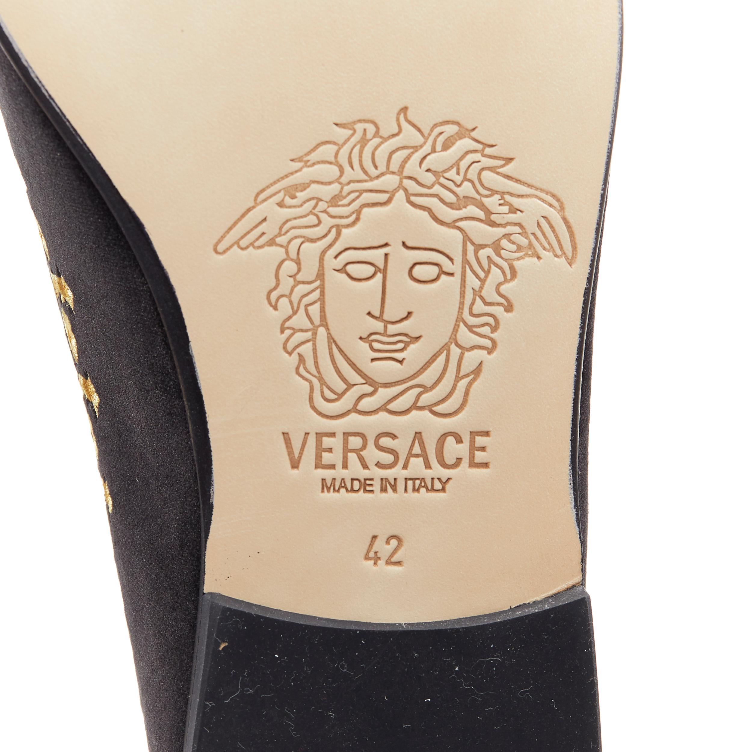 new VERSACE black vekvet Medusa baroque embroidery smoking slipper loafer EU42 5
