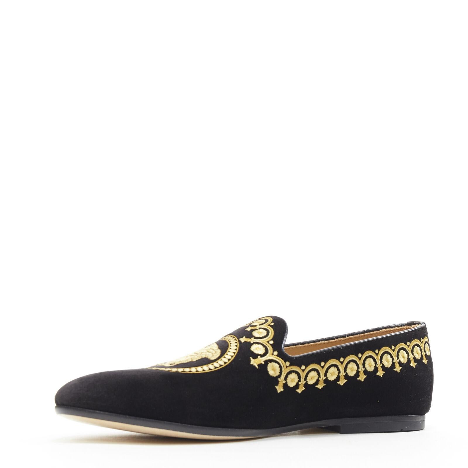 NEW VERSACE black vekvet Medusa baroque embroidery smoking slipper loafer EU42 6