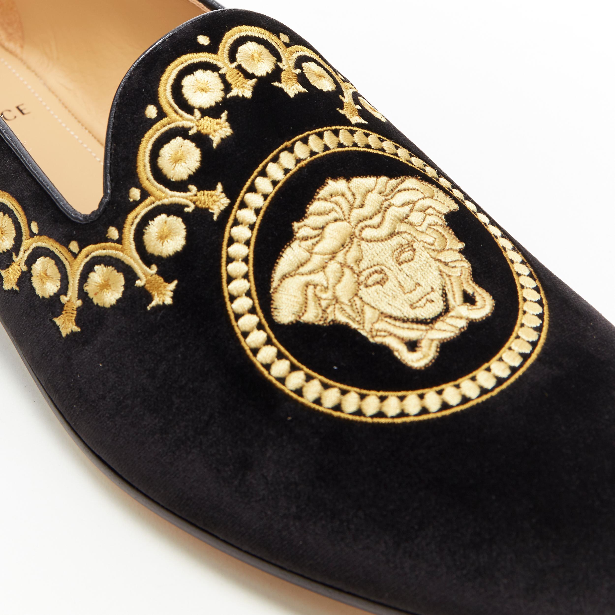Men's new VERSACE black vekvet Medusa baroque embroidery smoking slipper loafer EU42