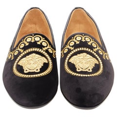 new VERSACE black vekvet Medusa baroque embroidery smoking slipper loafer EU42