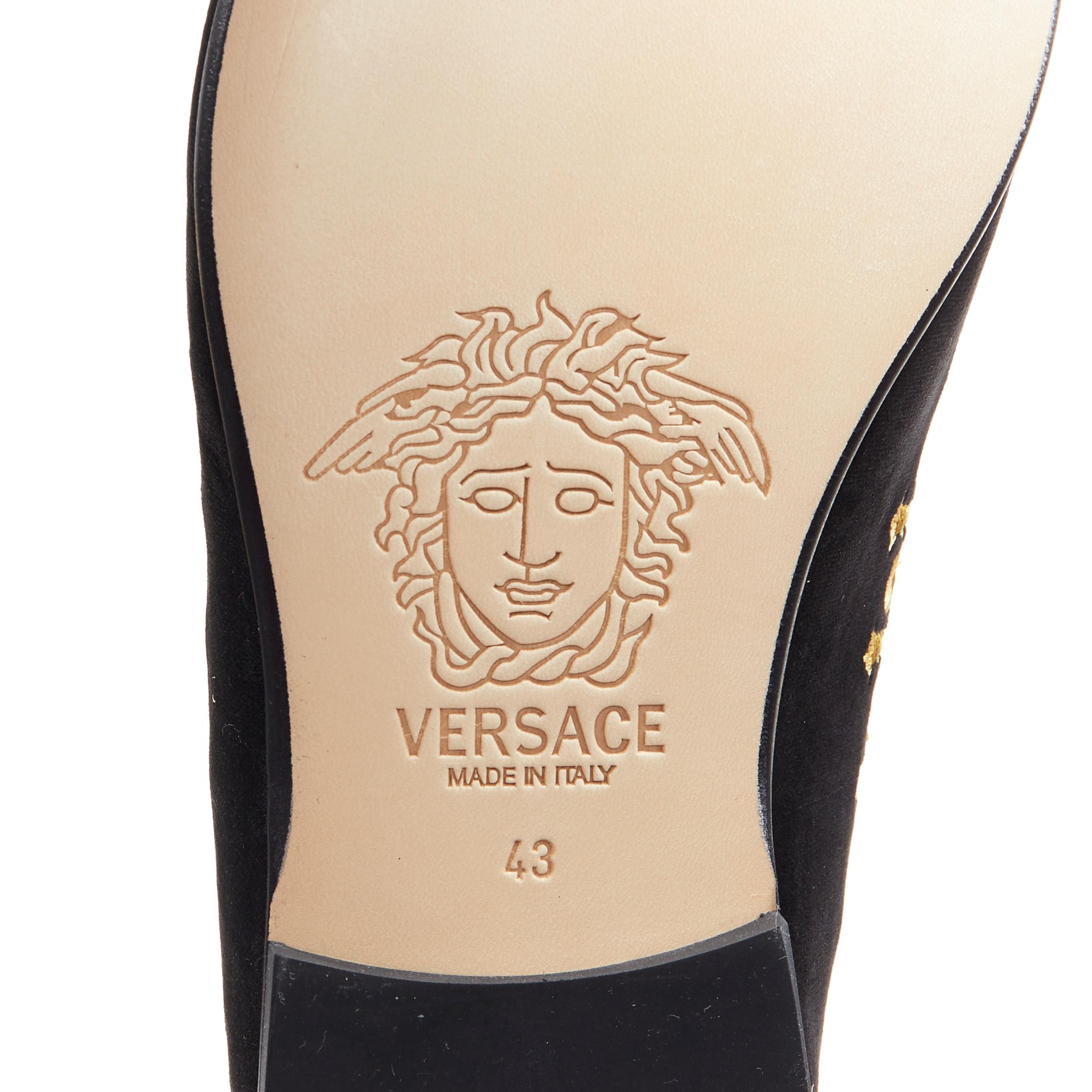 neu VERSACE schwarz vekvet Medusa Barock Stickerei Raucher Slipper Slipper EU43 6