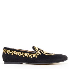 new VERSACE black vekvet Medusa baroque embroidery smoking slipper loafer EU43