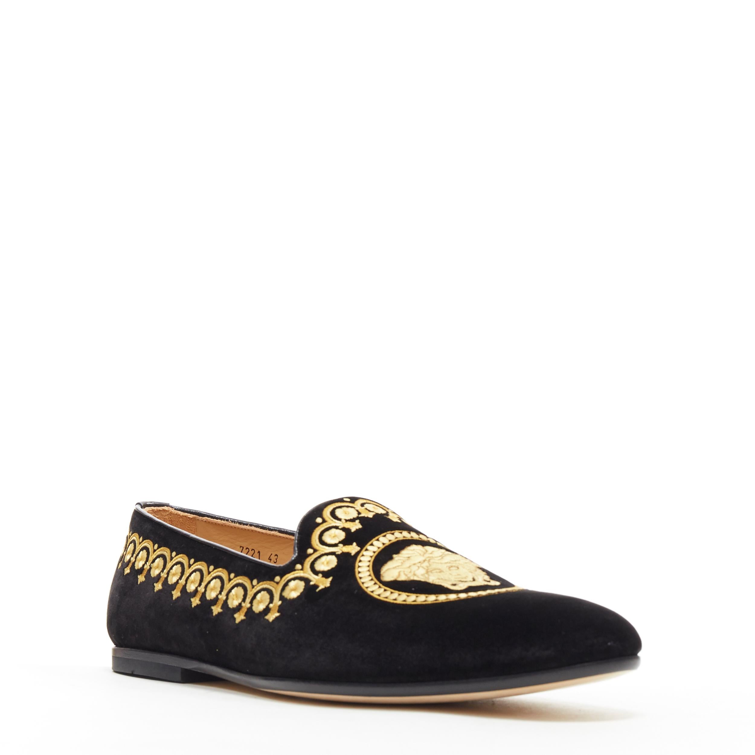 neu VERSACE schwarz vekvet Medusa Barock Stickerei Raucher Slipper Slipper EU43 (Schwarz)