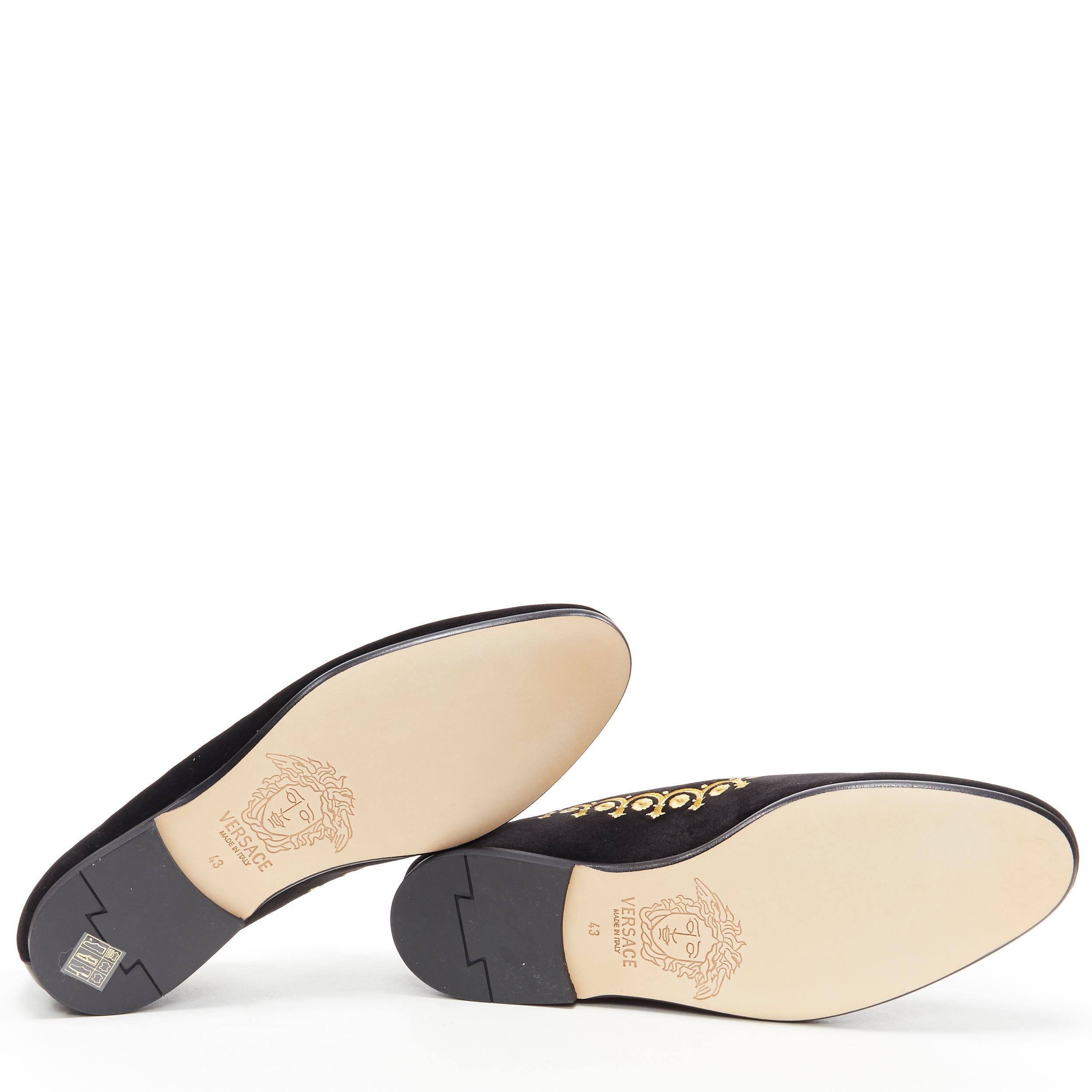 neu VERSACE schwarz vekvet Medusa Barock Stickerei Raucher Slipper Slipper EU43 1