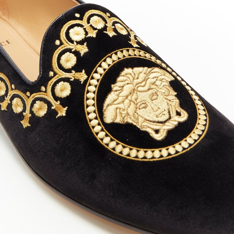 $1,495 NEW Versace Crystal Baroque Black Velvet Smoking Loafers Shoes 43(10) Versace Medusa Velvet Loafers | Black | FARFETCH main image 2