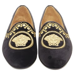 NEW VERSACE black velvet Medusa baroque embroidery smoking slipper loafer 7.5