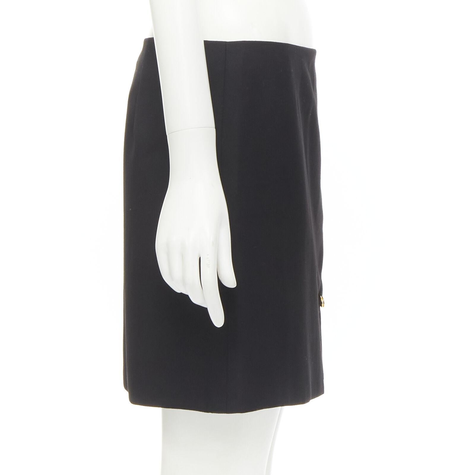 Women's new VERSACE black viscose gold Medusa safety pin high slit mini skirt IT42 M