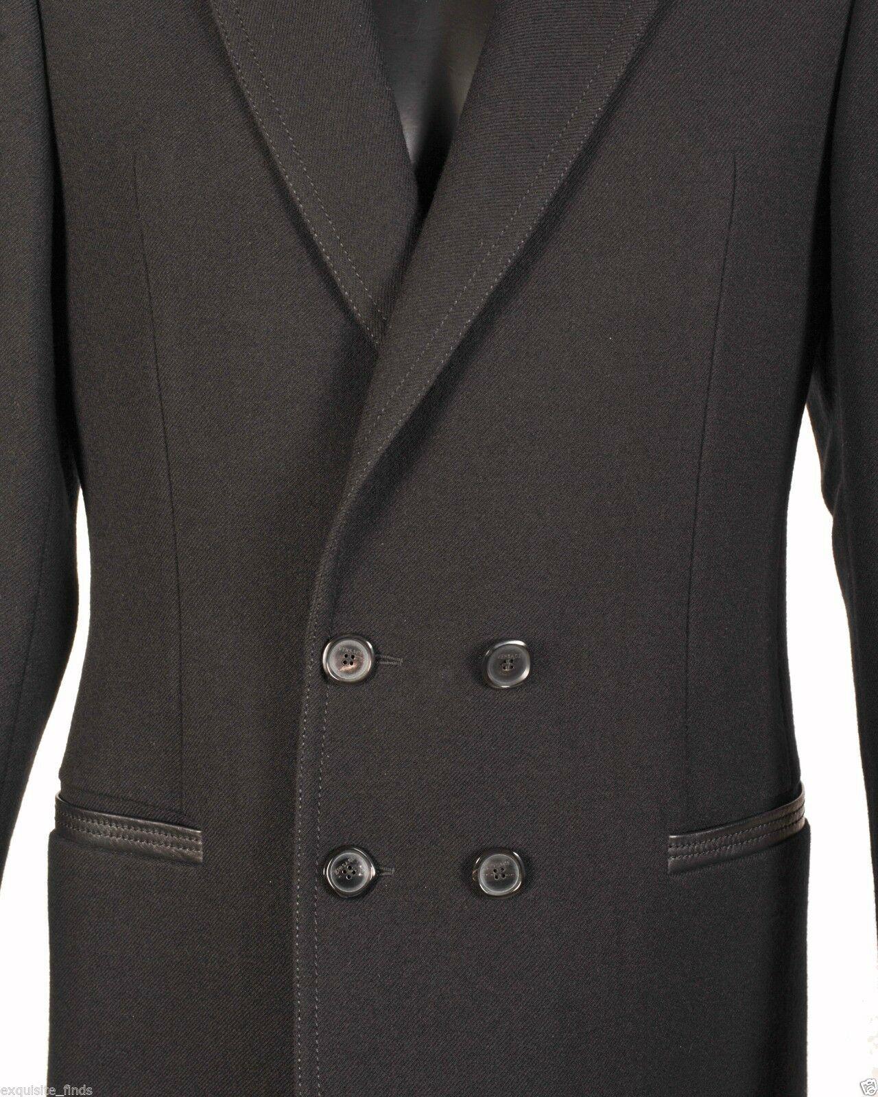 black coat with leather trim