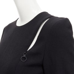 new VERSACE black wool crepe Medusa ring irregular zip detail dress IT38 S