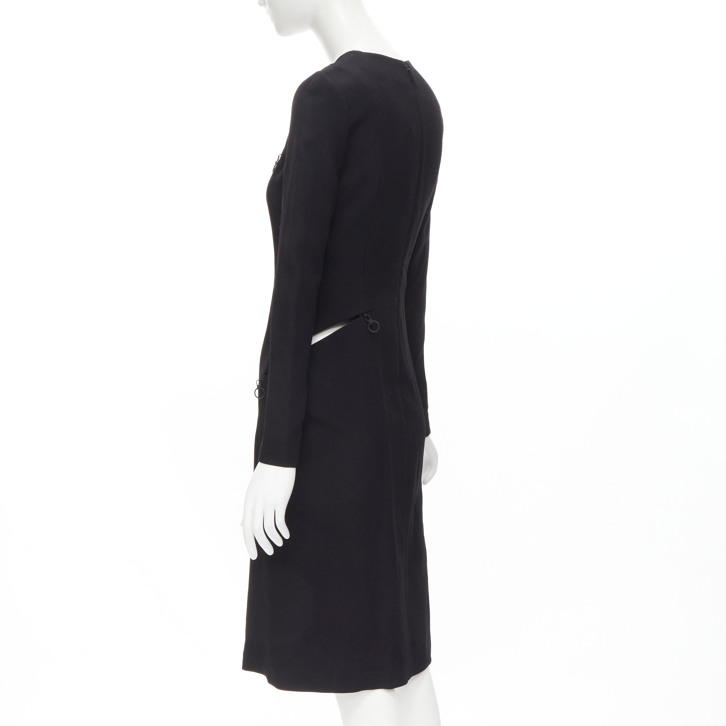 Women's new VERSACE black wool crepe Medusa ring irregular zip detail dress IT38 S For Sale