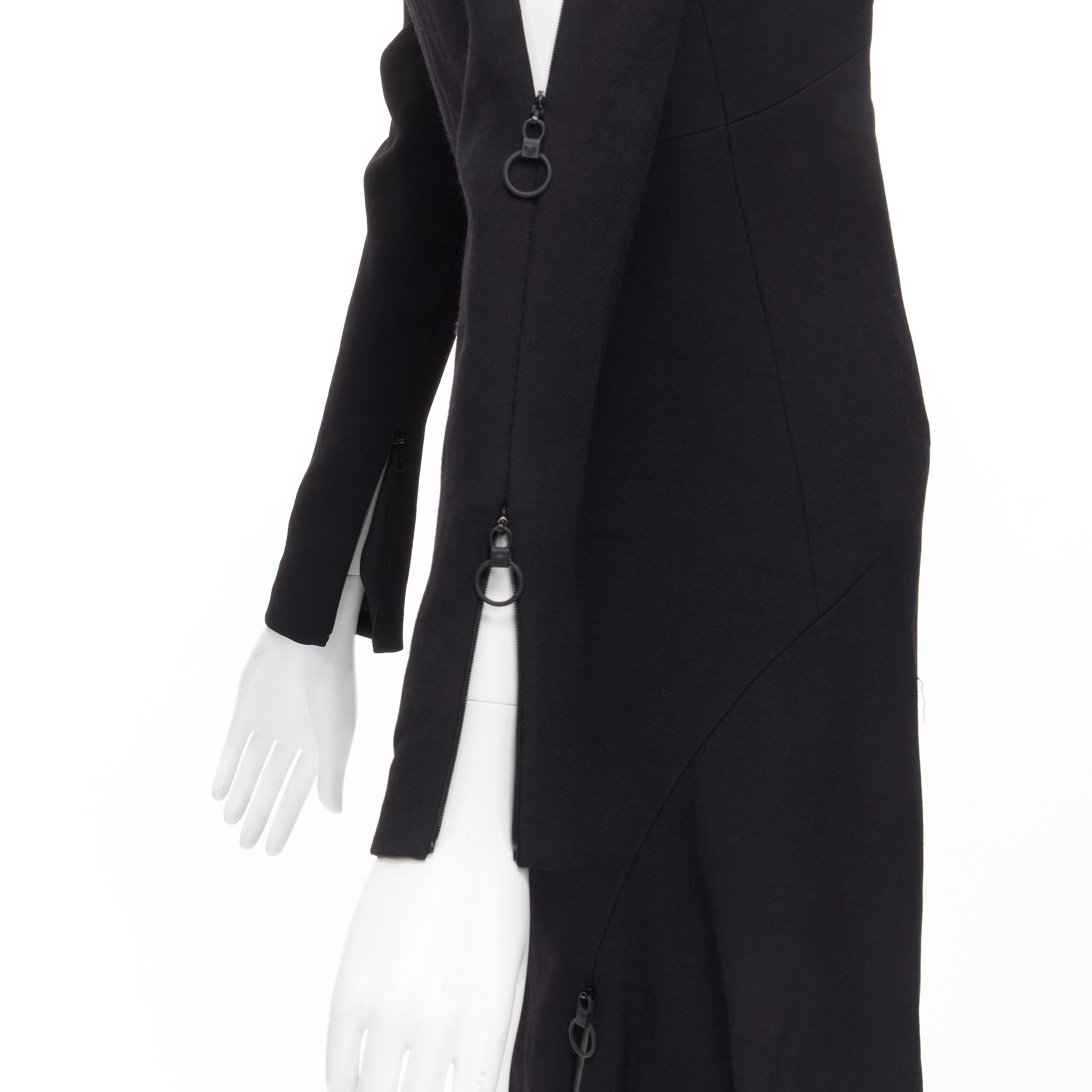 new VERSACE black wool crepe Medusa ring irregular zip detail dress IT38 S For Sale 2
