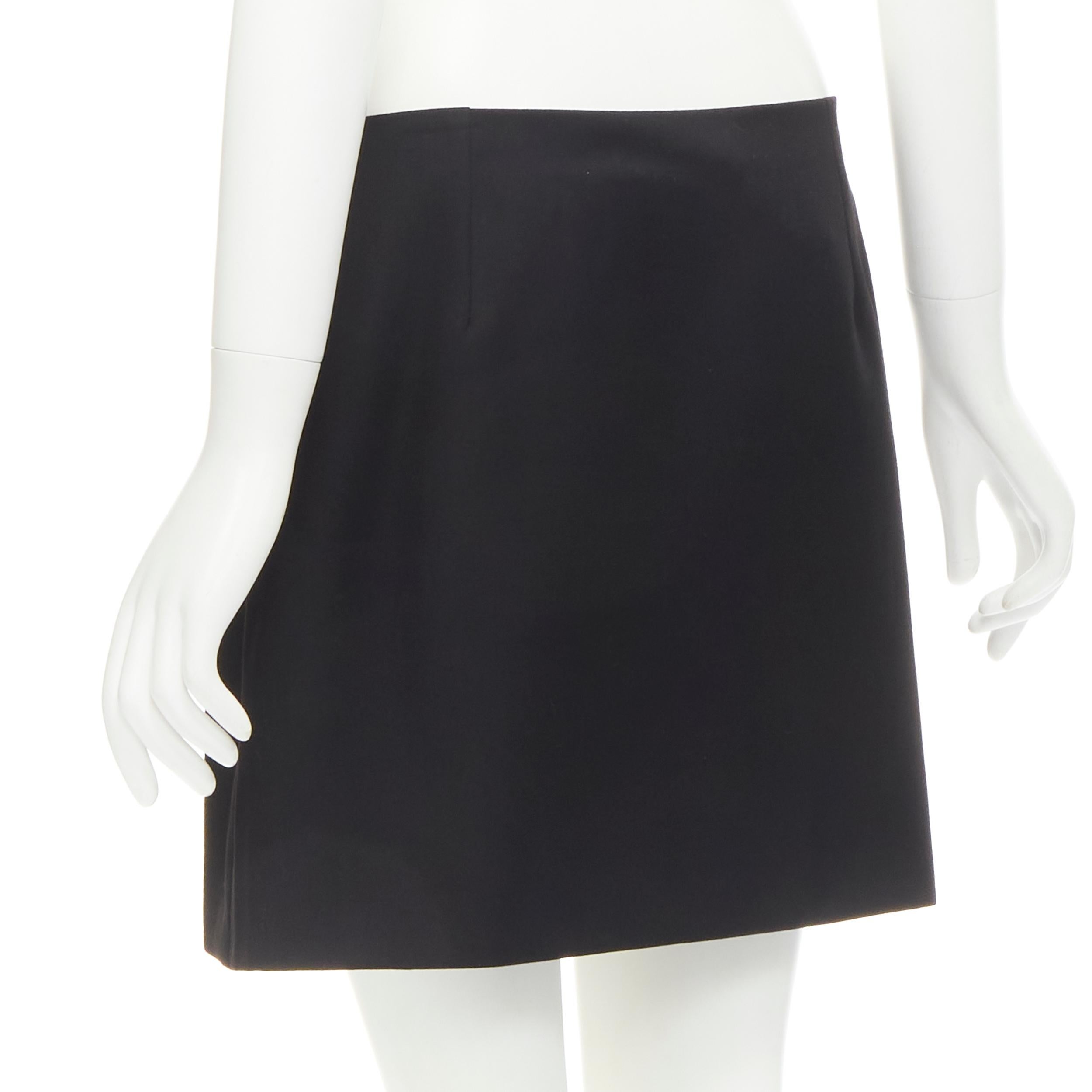 Women's new VERSACE black wool gold Medusa safety pin high slit mini skirt IT42 M
