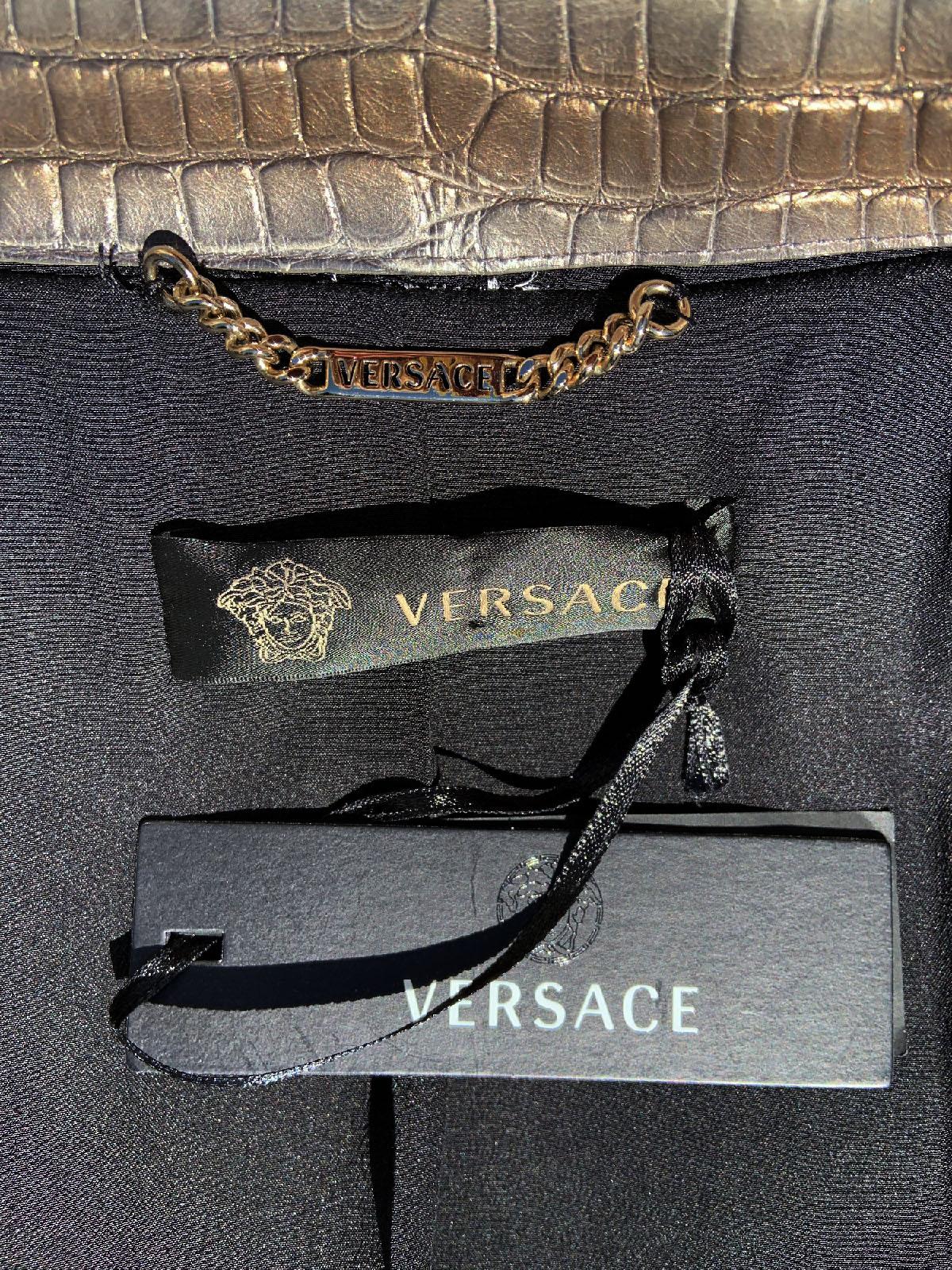 New Versace Black Wool Leather Crocodile Pattern Fitted Coat It 38 - US 4 For Sale 3