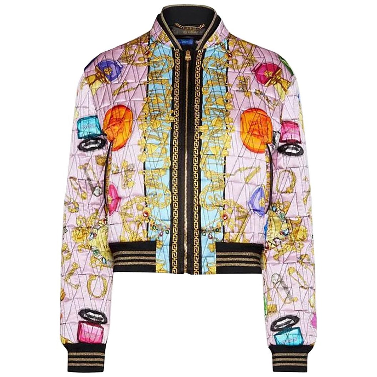 New VERSACE BLONDE PRINT SATIN BOMBER JACKET 38 - 2 For Sale at 1stDibs
