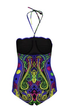 New VERSACE Blue Barocco Printed swimsuit