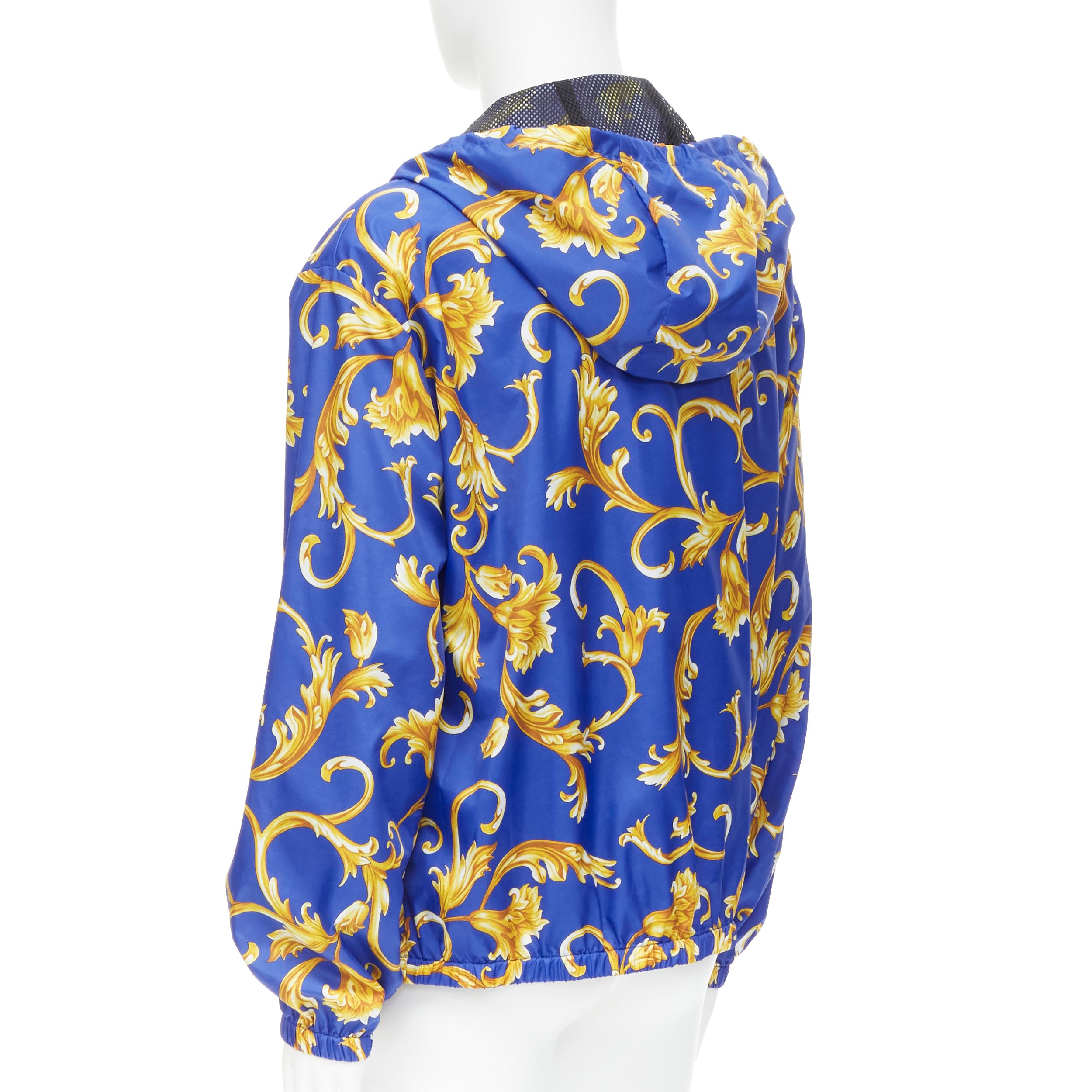 Purple new VERSACE blue gold Barocco Istante print nylon windbreaker jacket IT52 XL For Sale