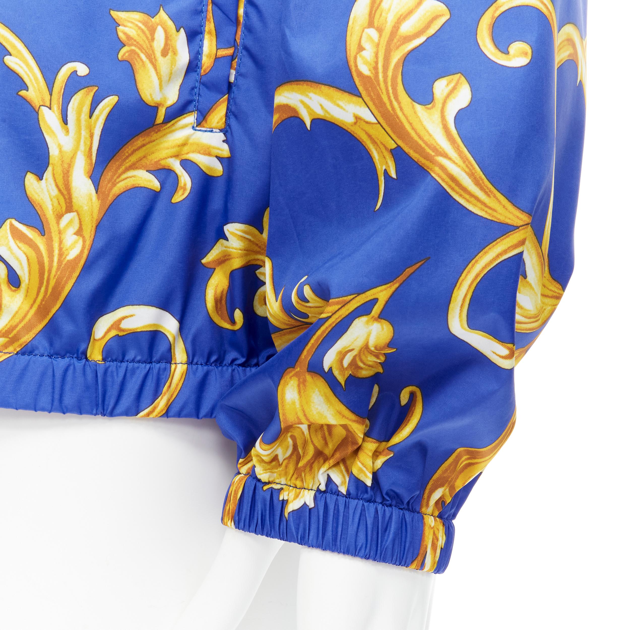 Men's new VERSACE blue gold Barocco Istante print nylon windbreaker jacket IT52 XL For Sale