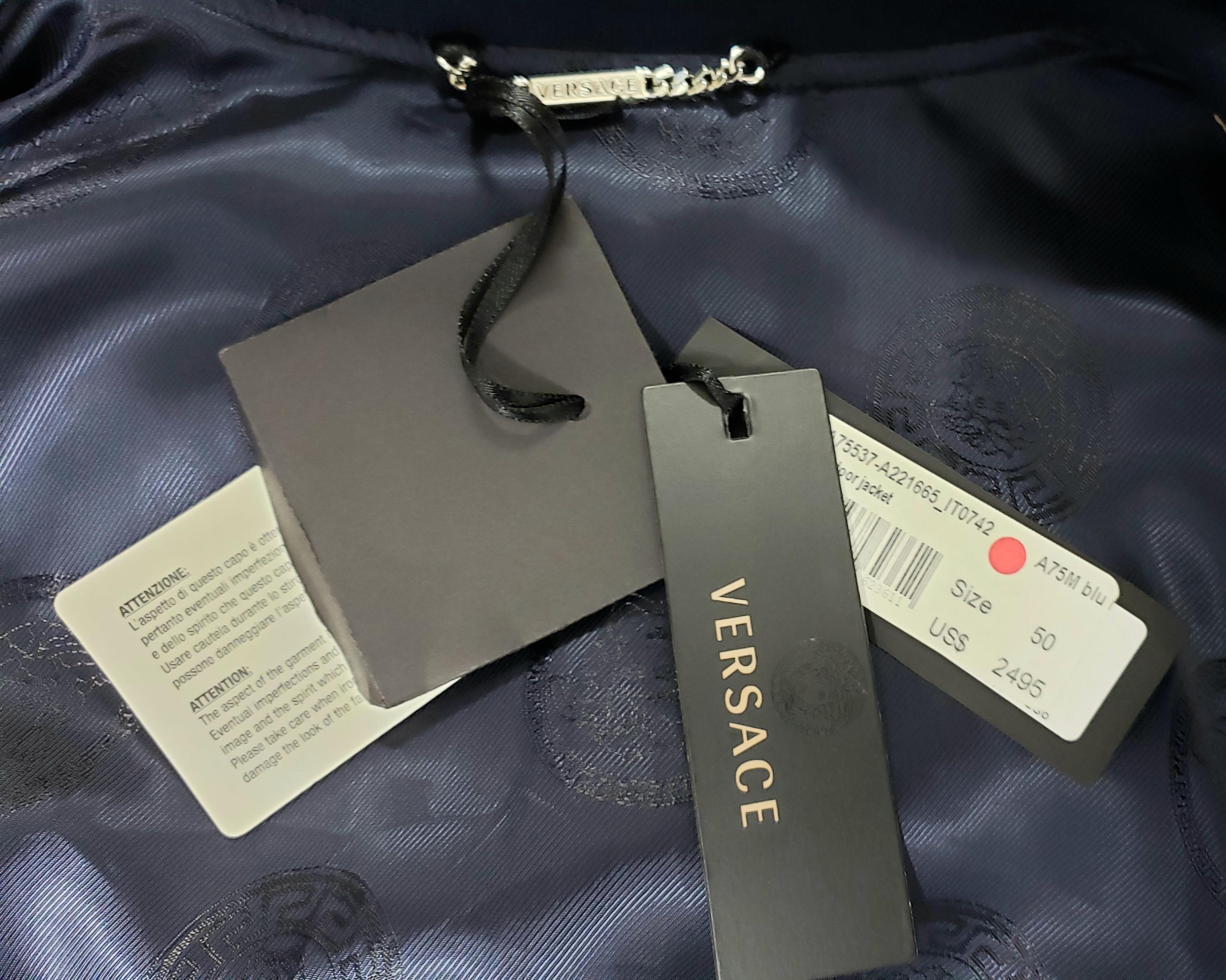 NEW VERSACE BLUE GOLD MEDUSA PRINT QUILTED 100% SILK JACKET for MEN 6