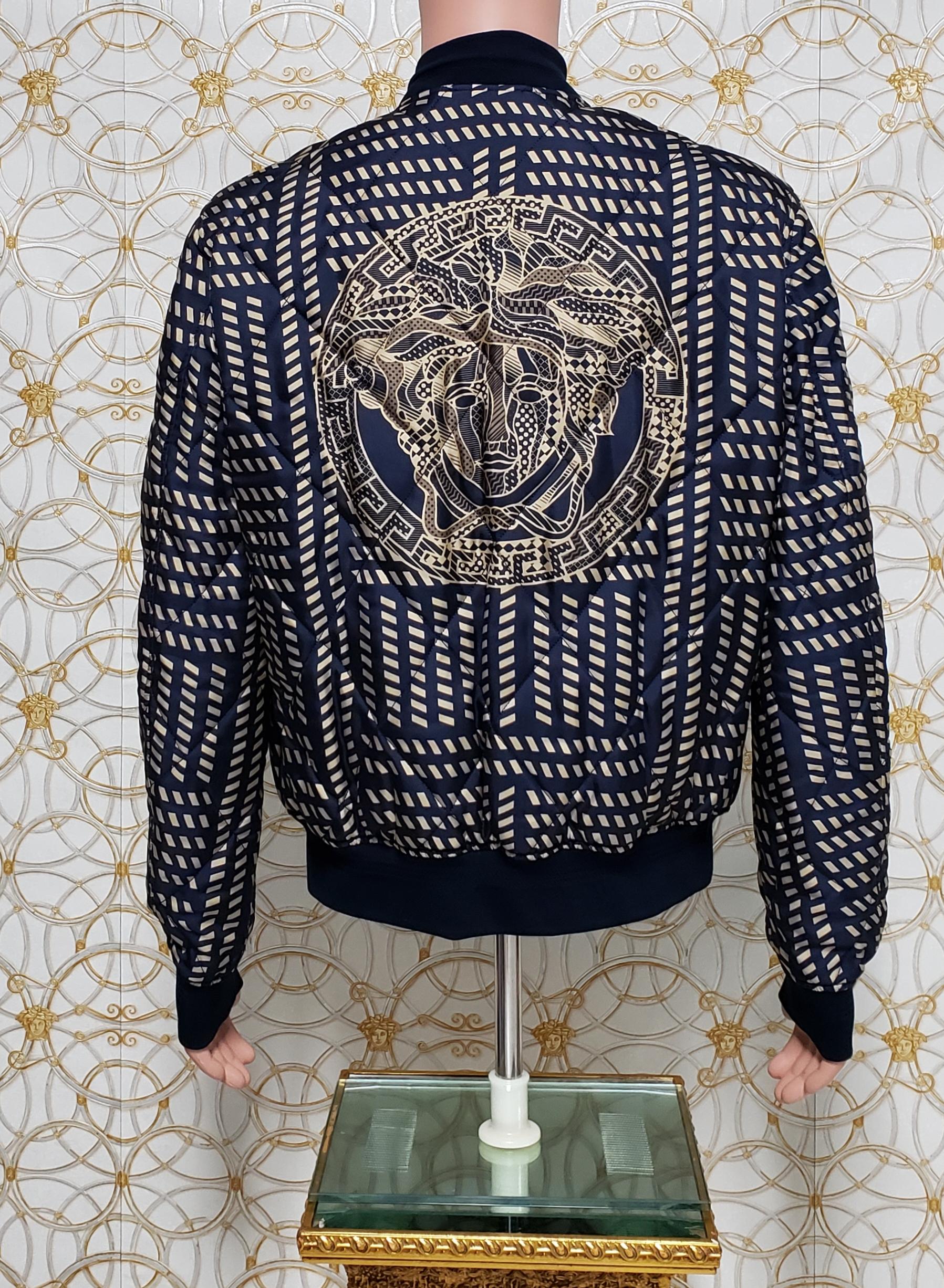 NEW VERSACE BLUE GOLD MEDUSA PRINT QUILTED 100% SILK JACKET for MEN at ...