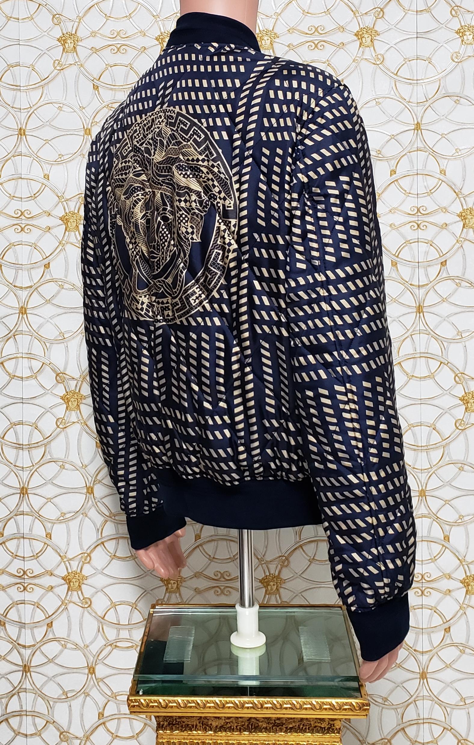 Black NEW VERSACE BLUE GOLD MEDUSA PRINT QUILTED 100% SILK JACKET for MEN