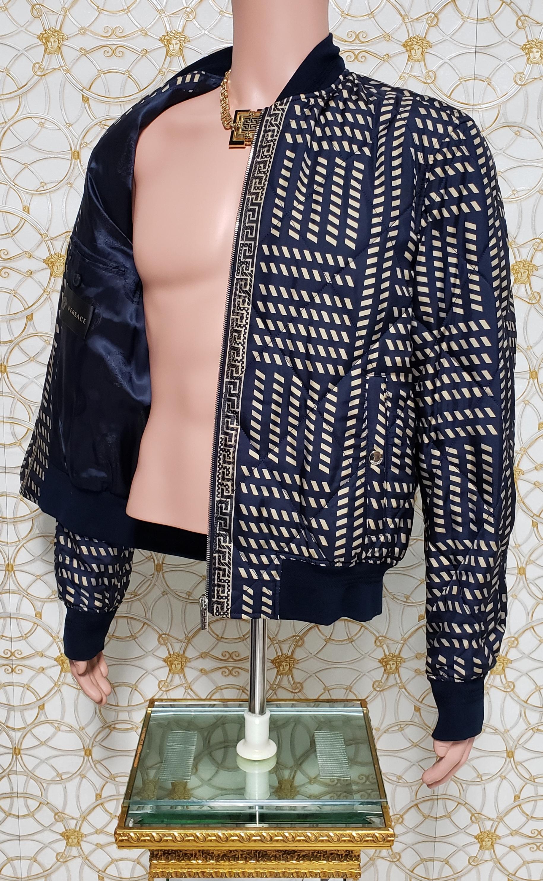 NEW VERSACE BLUE GOLD MEDUSA PRINT QUILTED 100% SILK JACKET for MEN 1