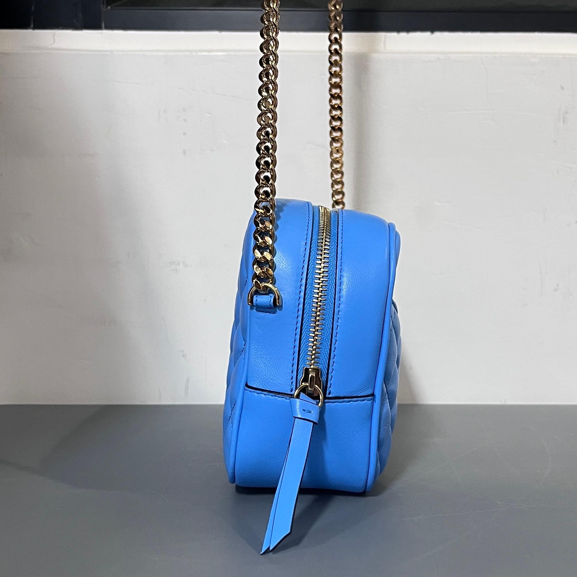 Women's new VERSACE blue lambskin leather quilted gold Medusa chain crossbody bag Medium