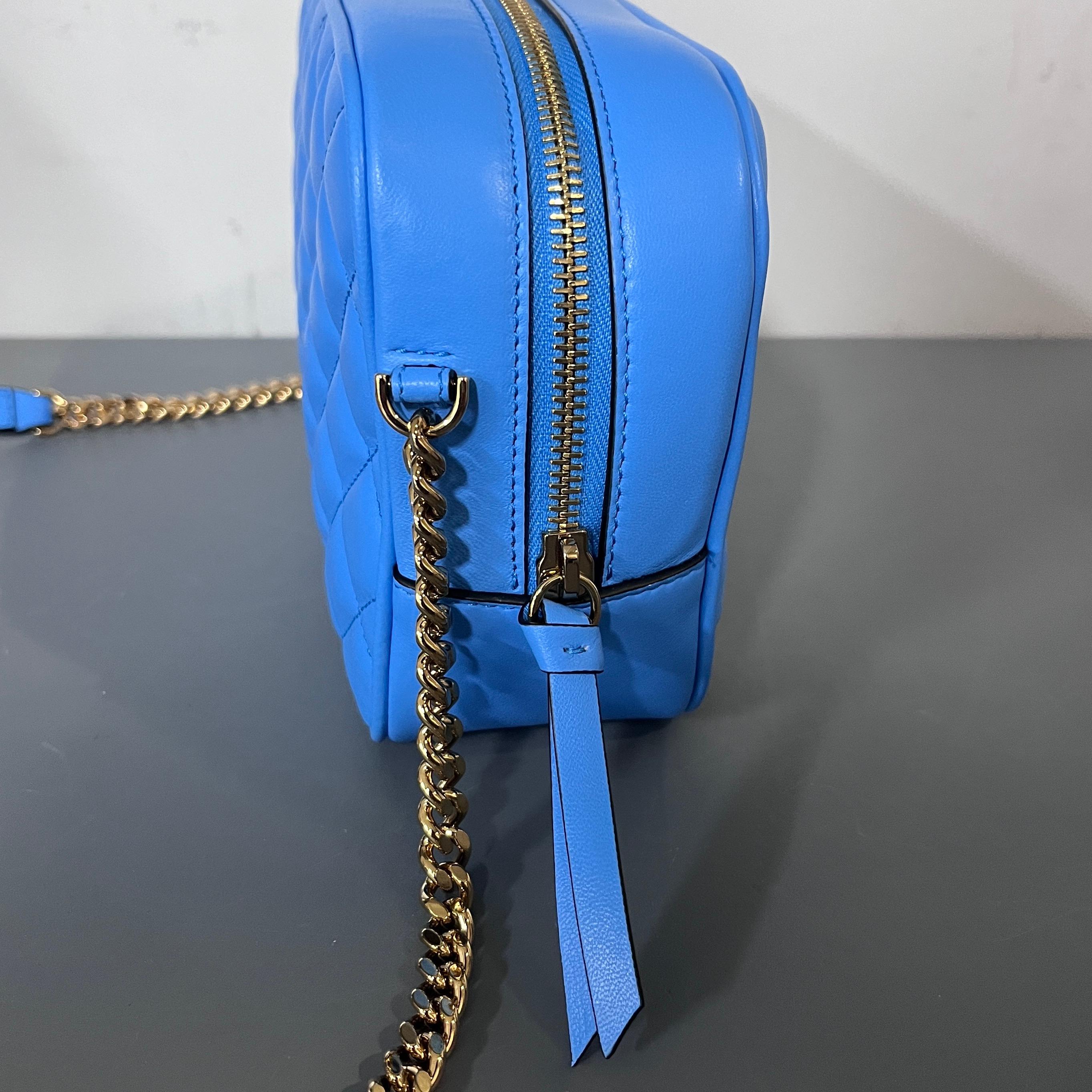 new VERSACE blue lambskin leather quilted gold Medusa chain crossbody bag Medium For Sale 4