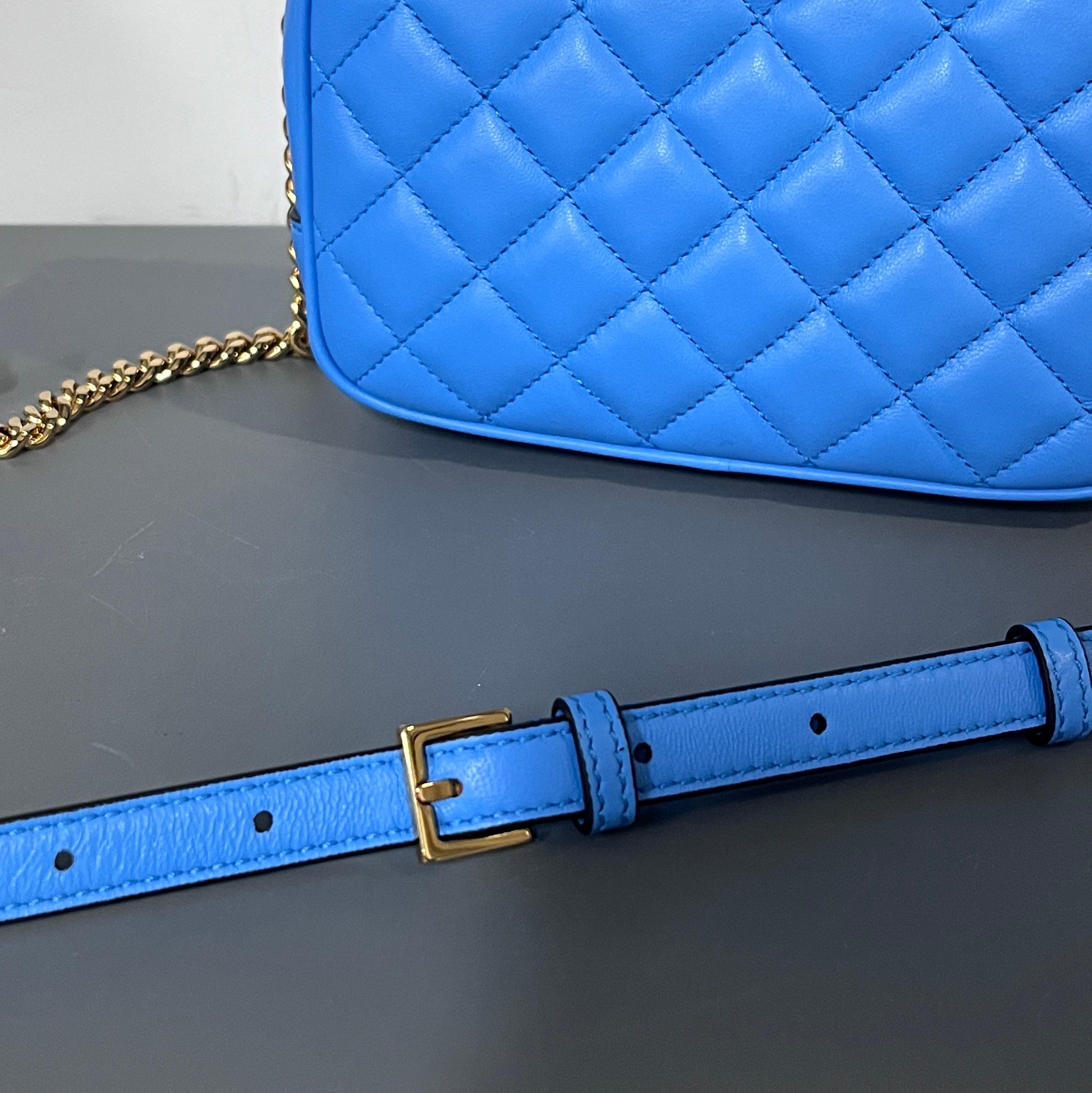 new VERSACE blue lambskin leather quilted gold Medusa chain crossbody bag Small 5