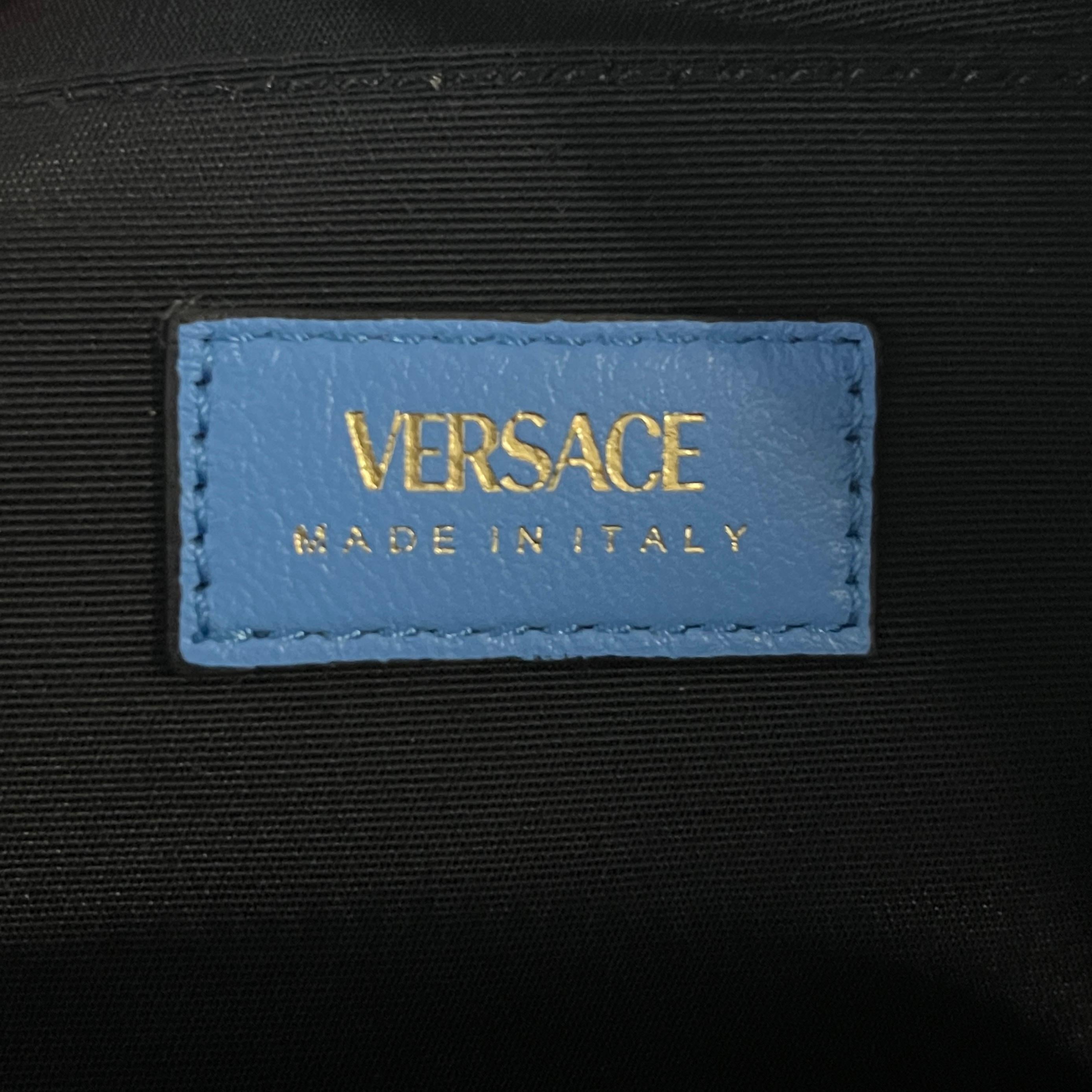new VERSACE blue lambskin leather quilted gold Medusa chain crossbody bag Small 7