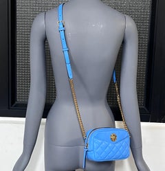 new VERSACE blue lambskin leather quilted gold Medusa chain crossbody bag Small