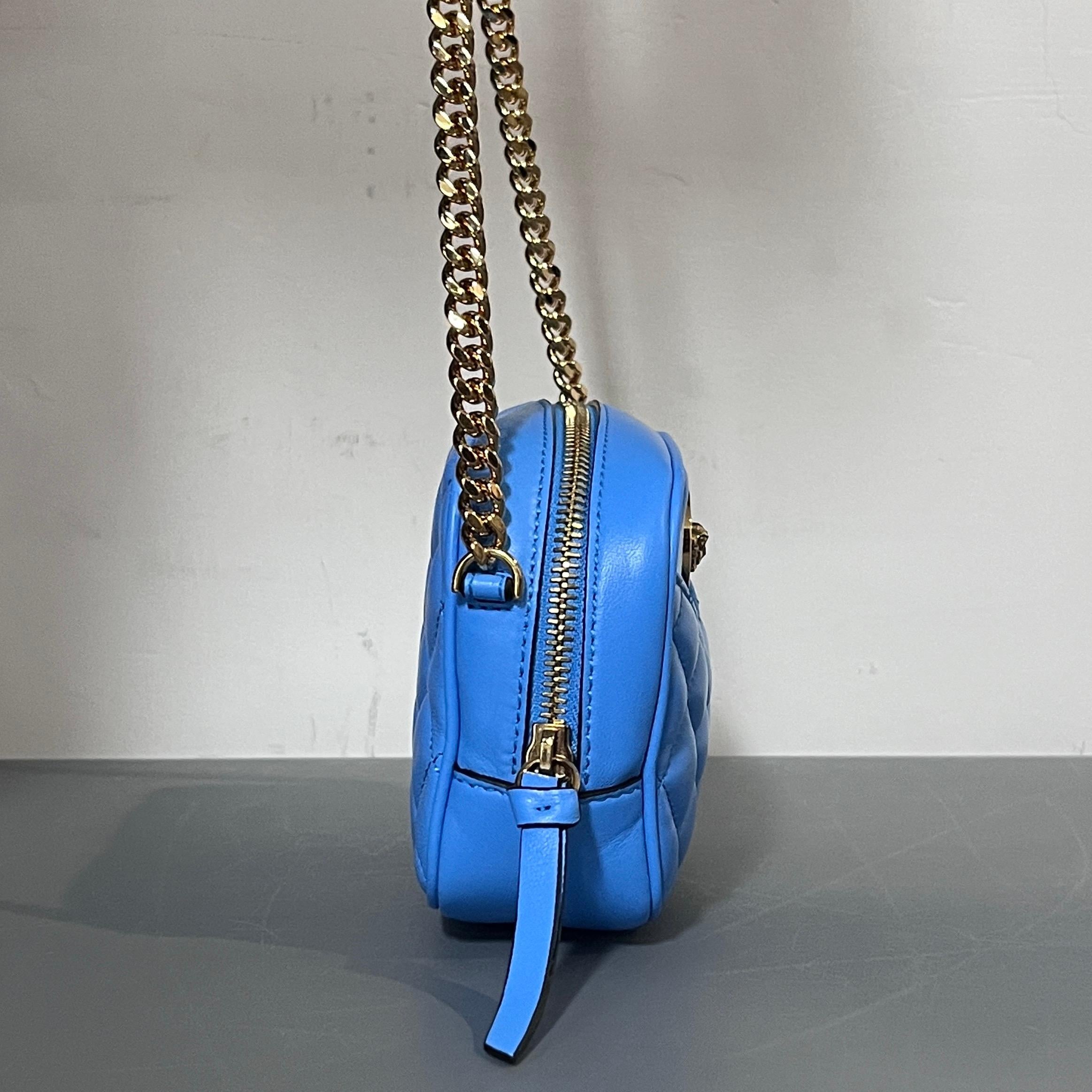 new VERSACE blue lambskin leather quilted gold Medusa chain crossbody bag Small In New Condition In Hong Kong, NT