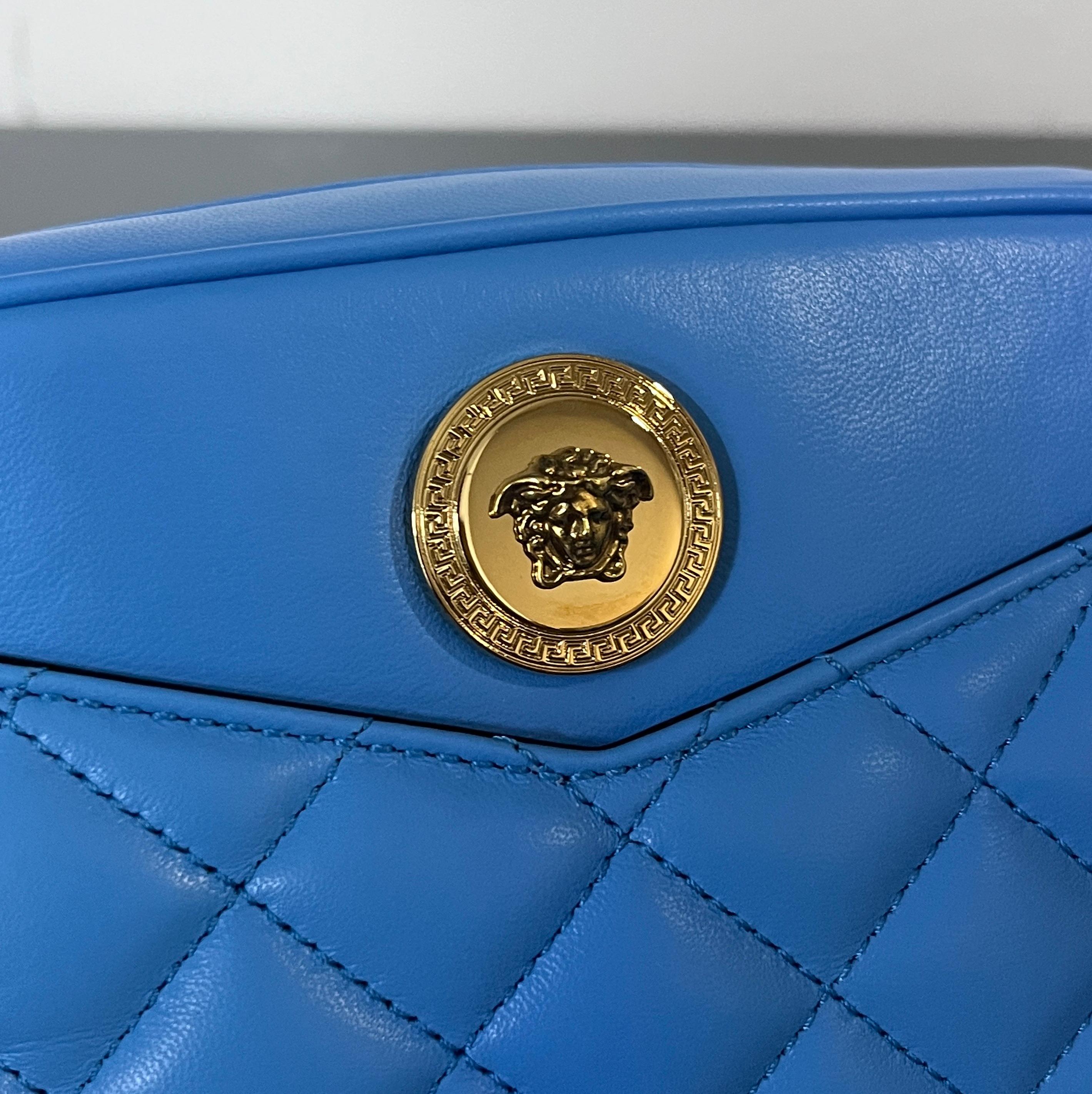 new VERSACE blue lambskin leather quilted gold Medusa chain crossbody bag Small 2