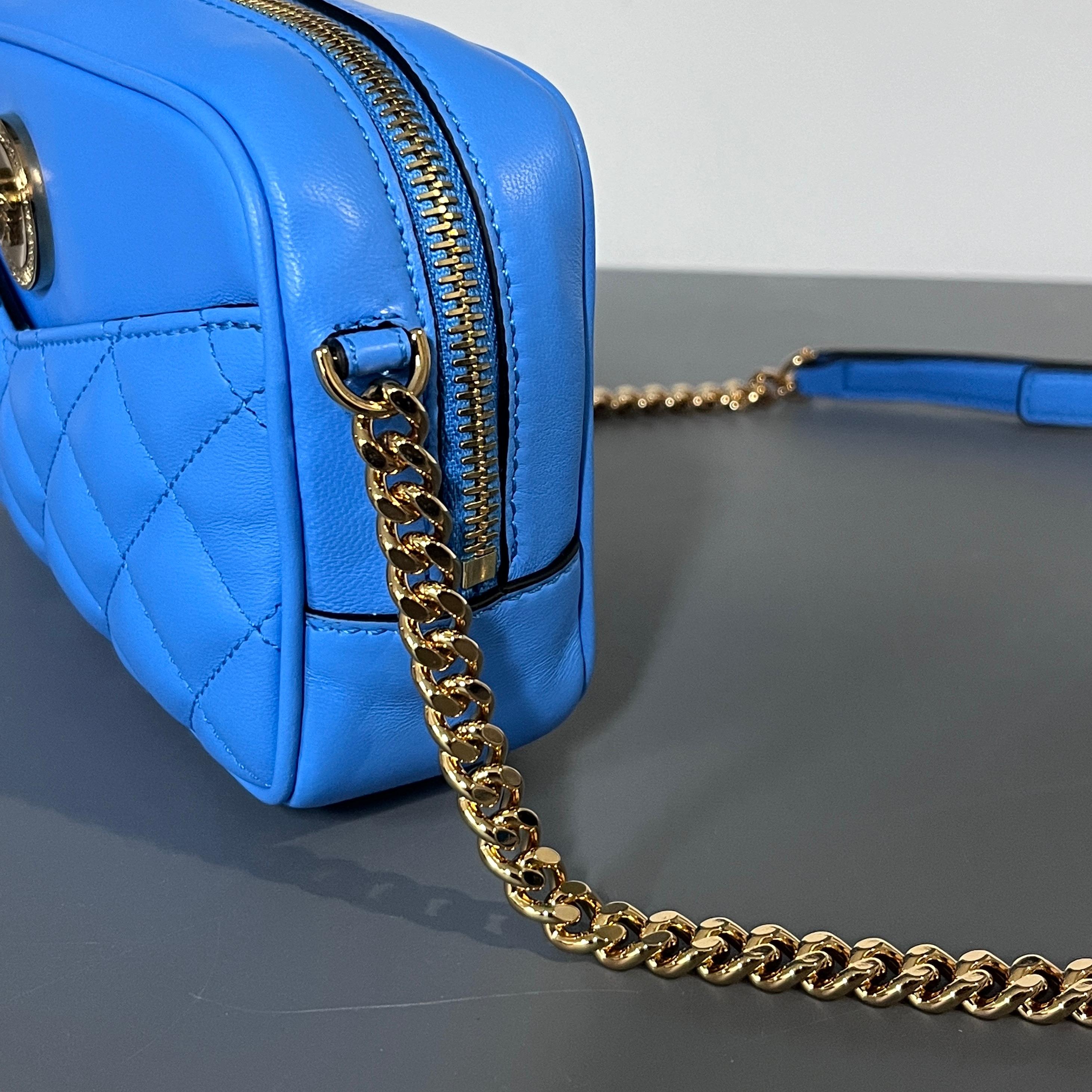 new VERSACE blue lambskin leather quilted gold Medusa chain crossbody bag Small 3