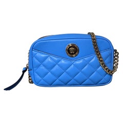 new VERSACE blue lambskin leather quilted gold Medusa chain crossbody bag Small
