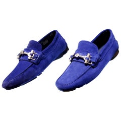 New VERSACE BLUE SUEDE LEATHER MOCCASINS 41 - 8