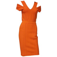 NEW VERSACE BODYCON STRETCH KNIT DRESS in ORANGE with CUT-OUT SHOULDERS 42 - 6