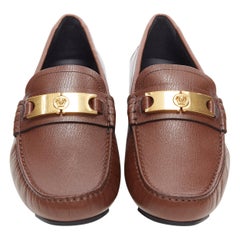 new VERSACE brown goat leather gold Medusa plaque strapped car shoe loafer EU43