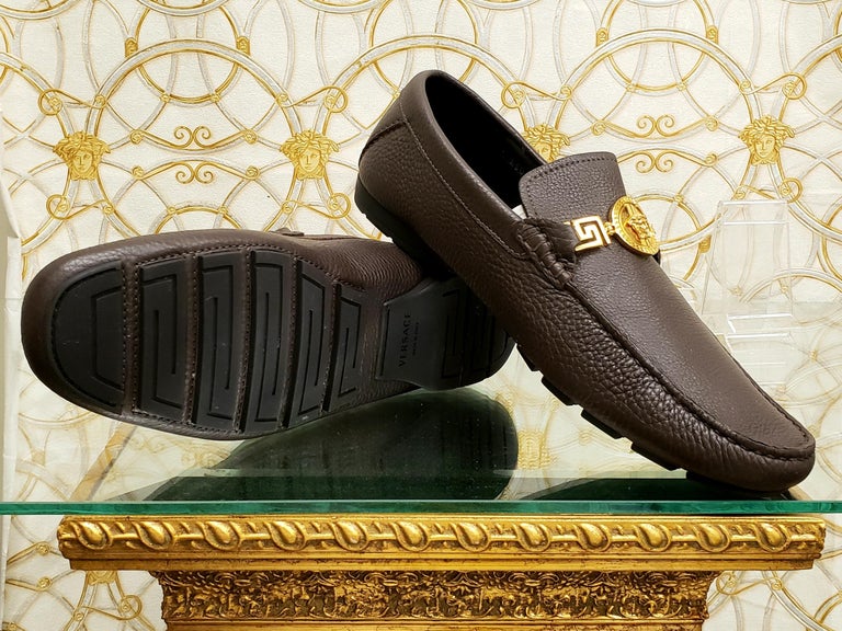 VERSACE BROWN LEATHER DRIVER LOAFER SHOES w/MEDUSA MEDALLION as seen in