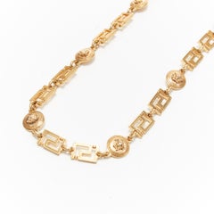 new VERSACE brushed antique gold plated nicket Medusa greca long necklace