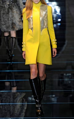 New Versace Chain Mesh Panel Yellow Wool Coat It. 38 - US 4