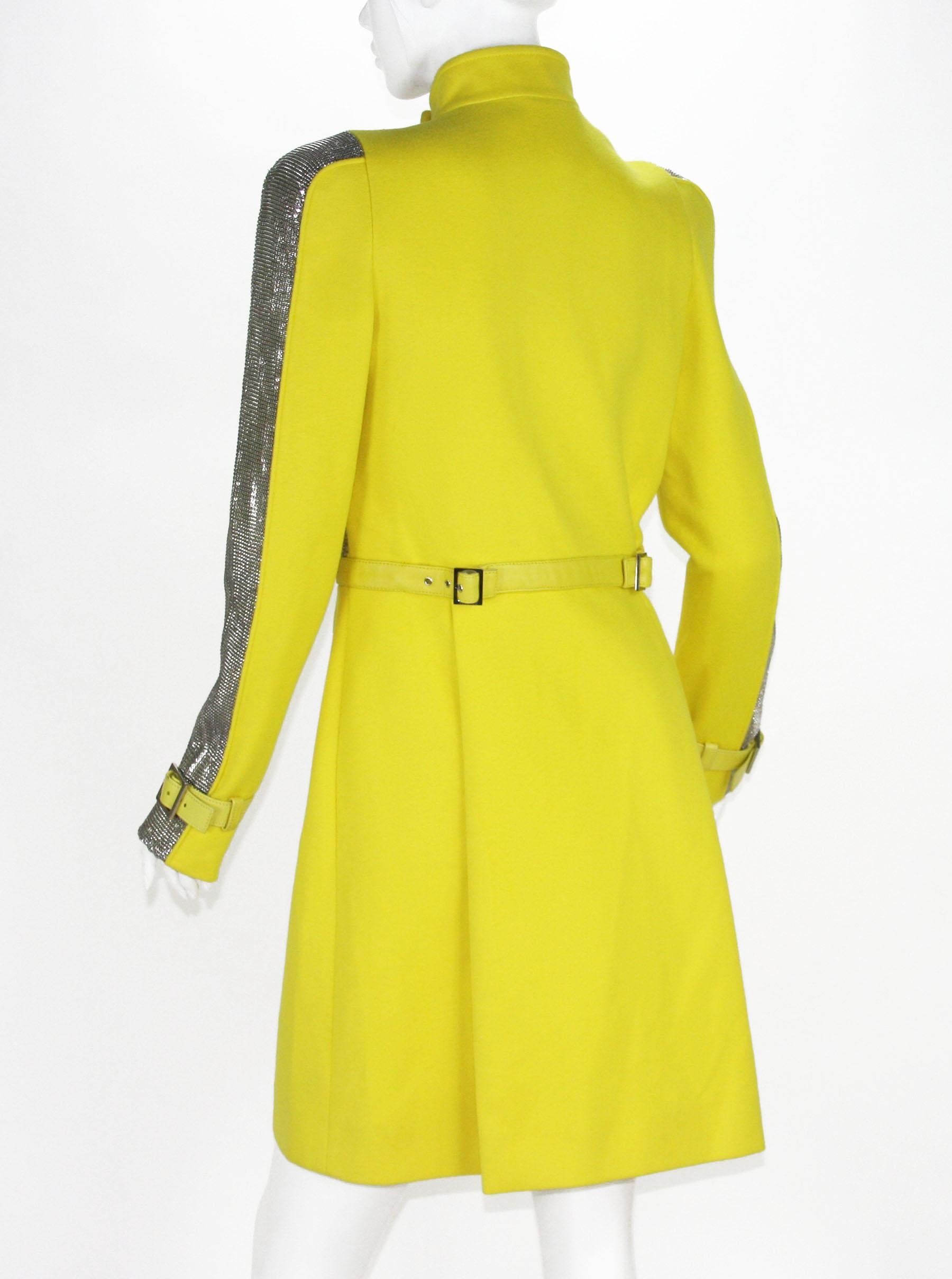 Women's New Versace Chain Mesh Panel Yellow Wool Coat It. 38 - US 4 For Sale