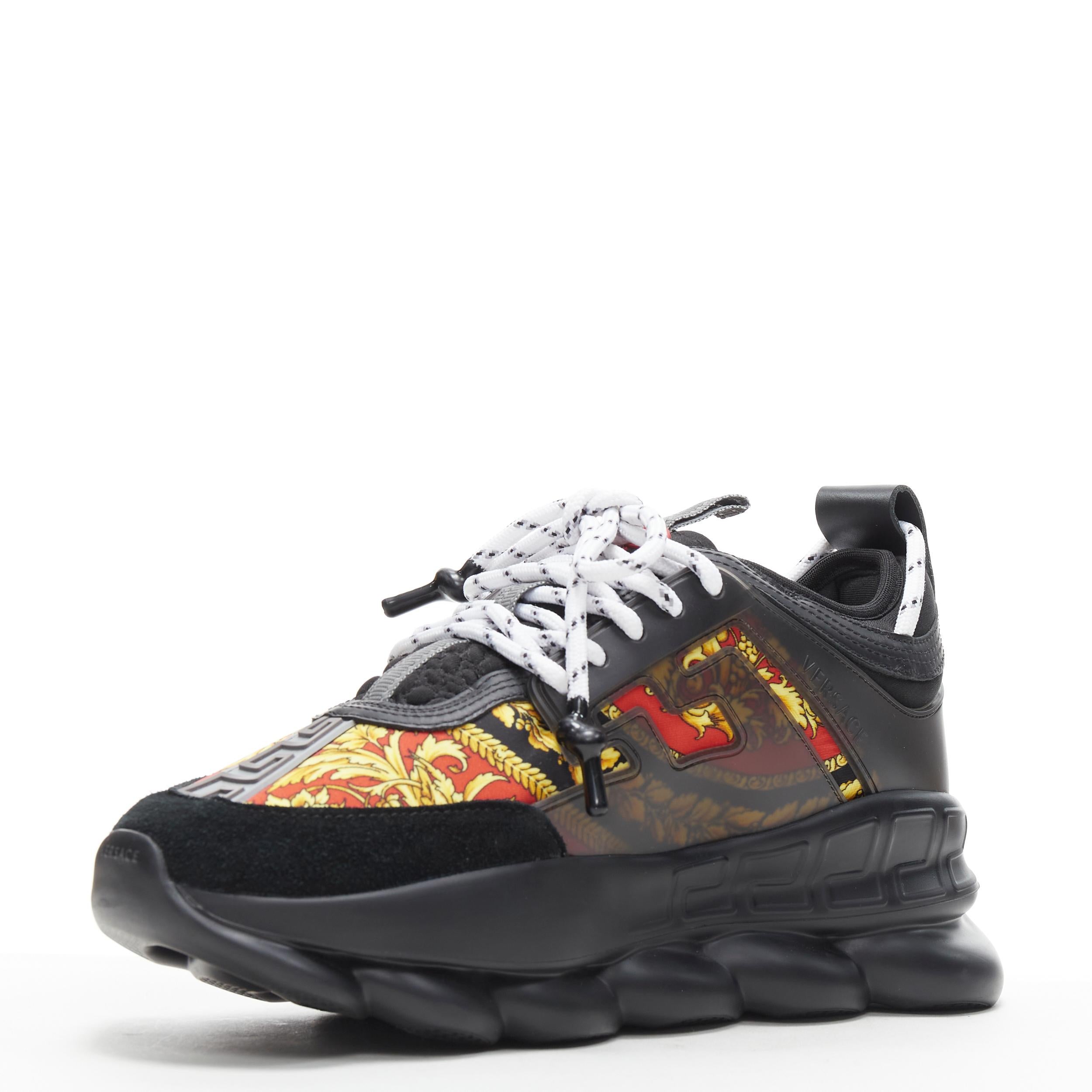 Black new VERSACE Chain Reaction black red barocco twill low chunky sneaker EU41 US8